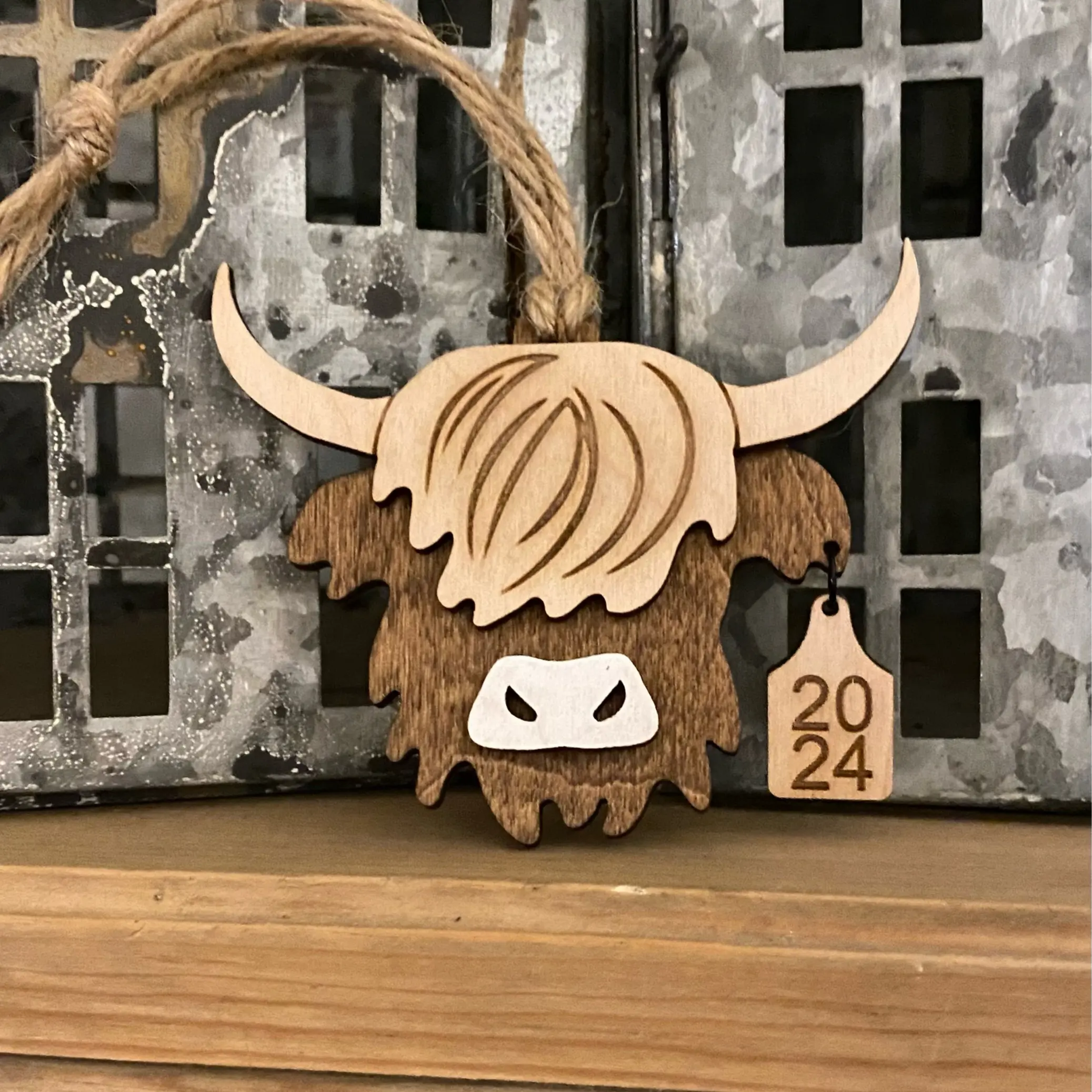 Miniature Highland Cow Christmas Ornament with 2024 Year Tag | Farmhouse Style Decor christmas  ornaments
