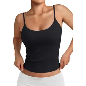 Double Lined Adjustable Spaghetti Strap Tank Top for Women Cute Summer Basic Crop Top for Teen Workout Going Out Vintage Distressed Washed Monkey Tee shirts Sleeveless Minimalist