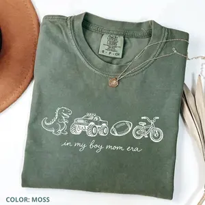 Comfort Colors In My Boy Mom Era T-Shirt, Trendy Sports Mom Tee, Football Monster Truck Graphic Shirt, Cute Dinosaur Mama Top, Boy Mom Aesthetic, Cotton Fabric, Gift For Her
