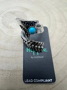 Western Arrow Head Cuff Ring with Faux Turquoise Stone — Adjustable Hand Statement