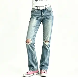 Flare Jeans for Women hole jean Double button TummyControl Flare Jeans