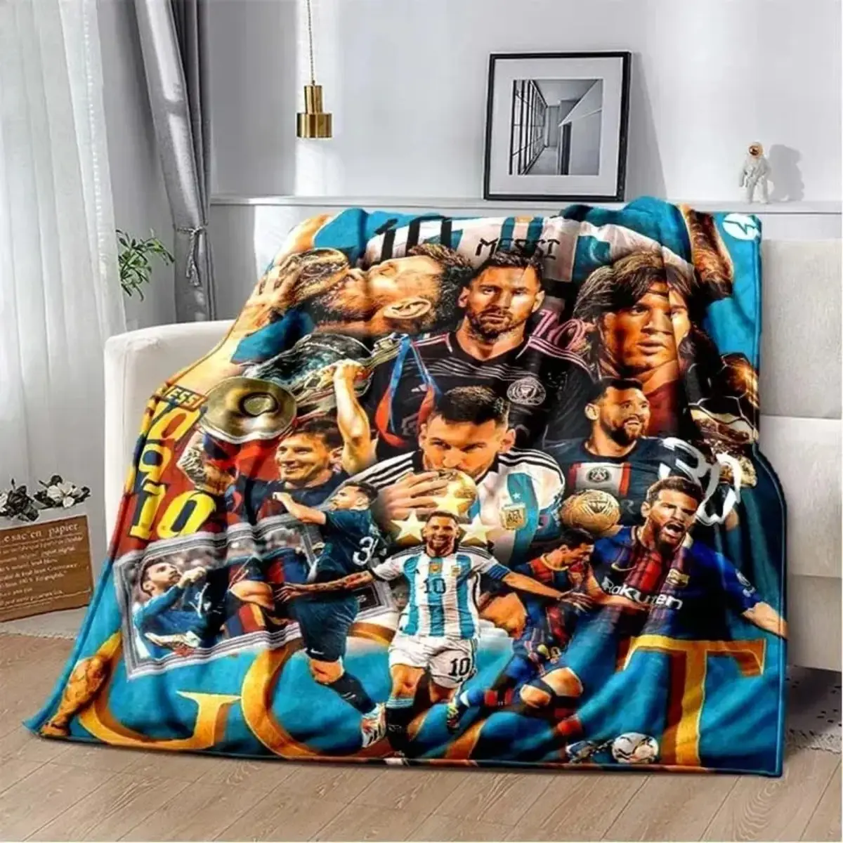 Leo Messi Blanket Soft Flannel Blanket Football Fans Gifts Suitable for Sofa Beds Living Rooms Suitable for Children and Adults Birthday Gifts Holiday Party Home Decoration Halloween Blanket Christmas Blanket