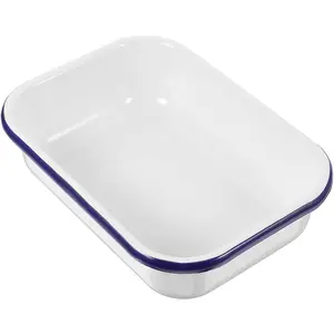 Enamel Baking Pan: Enamelware Roasting Pan Oblong Cake Dish Enameled Steel Baking Dish Lasagna Tray Rectangular Serving Tray  Container White, 8.66 * 6.29 * 2.16inch