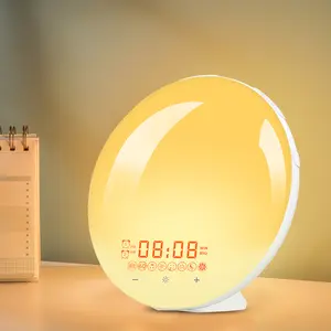 Smart Sleep Wake-Up Light Night Lamp Alarm Clock with USB, Colorful Sunrise Simulation, 20 Brightness Levels, 7 Natural Sounds, Midnight Dimming Function, Dimmable Night Light