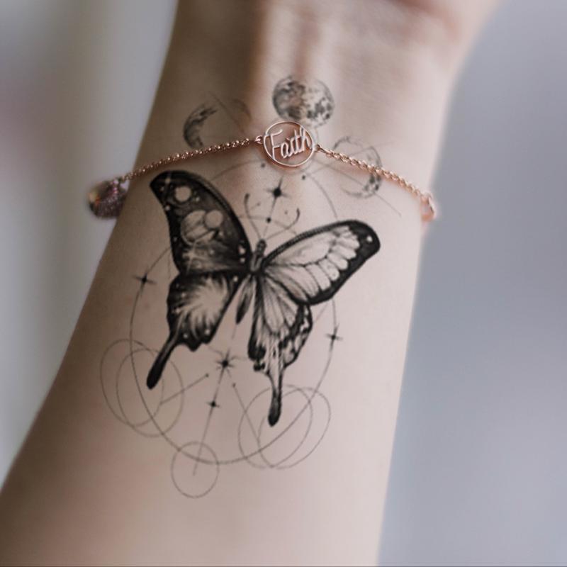 Butterfly, Moon, And Planet Waterproof Temporary Tattoo Stickers,Body Art Fake Tattoos For Men And Women, Suitable For Arms, Legs, Shoulders, And Waist,Perfect For Festivals, Parties, Gifts, Holidays, And Valentine'S Day.