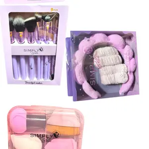 Beauty Tools 3-Pc Set with Spa Headband & Wristband, Soft Bristle Makeup Brushes & 4-Pc Sponge & Kabuki Makeup Set