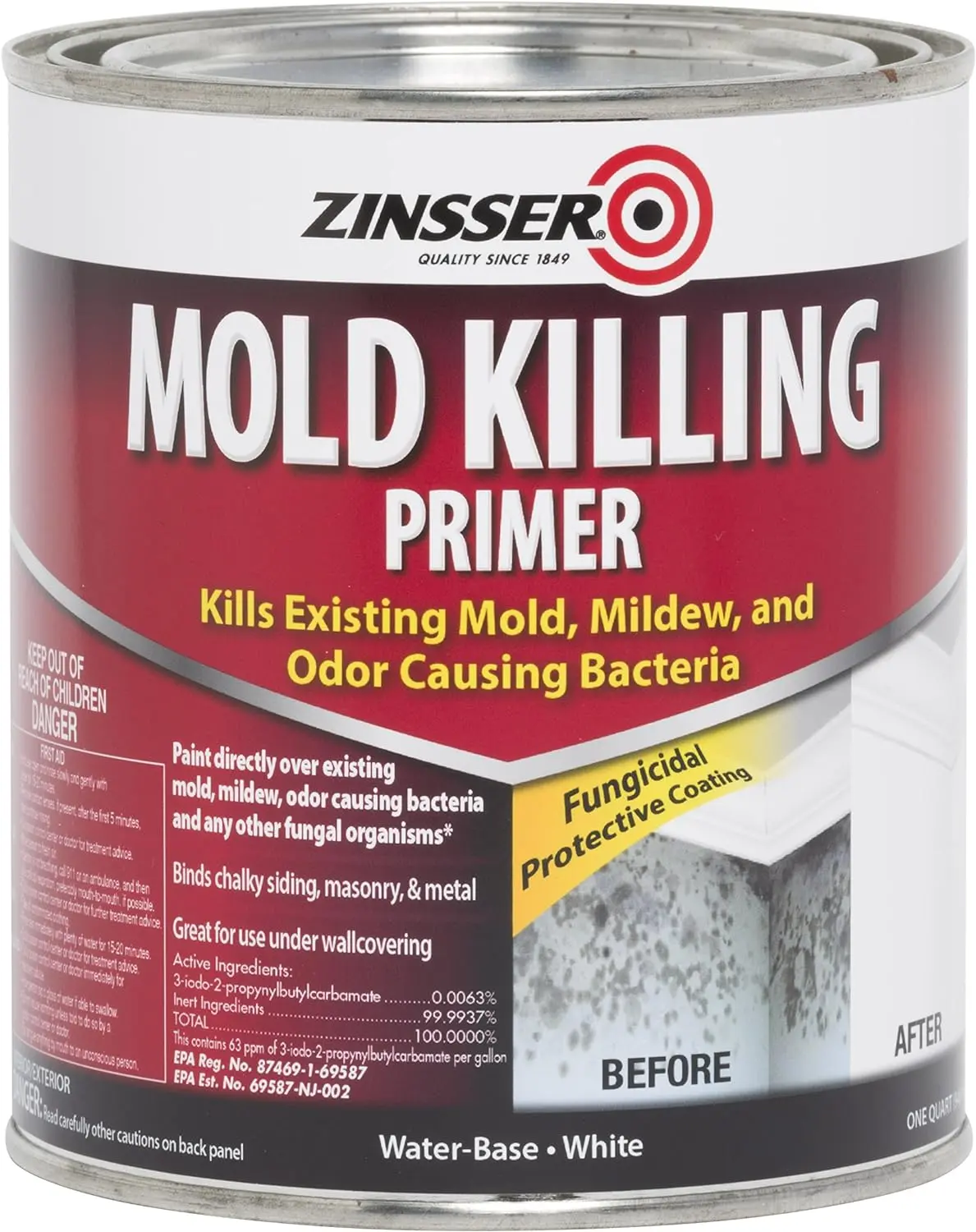 Zinsser Mold Killing Primer, Quart | Zinsser Mold Killing Primer, Quart. Antimicrobial primer kills & blocks mold, mildew & odor-causing bacteria on interior.