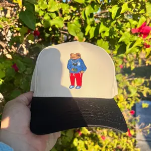 Concho Puerto Rico DTMF 5 Panel Hat with Embroidered Design, White Front Panel & Black Back Panel