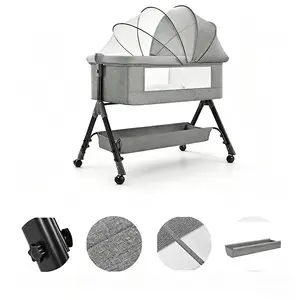 Baby Bedside Bassinet Sleeper, Bassinet for Newborn with Plush Mattress, Mesh Breathable, Adjustable Side Sleeper Portable Crib for Infant