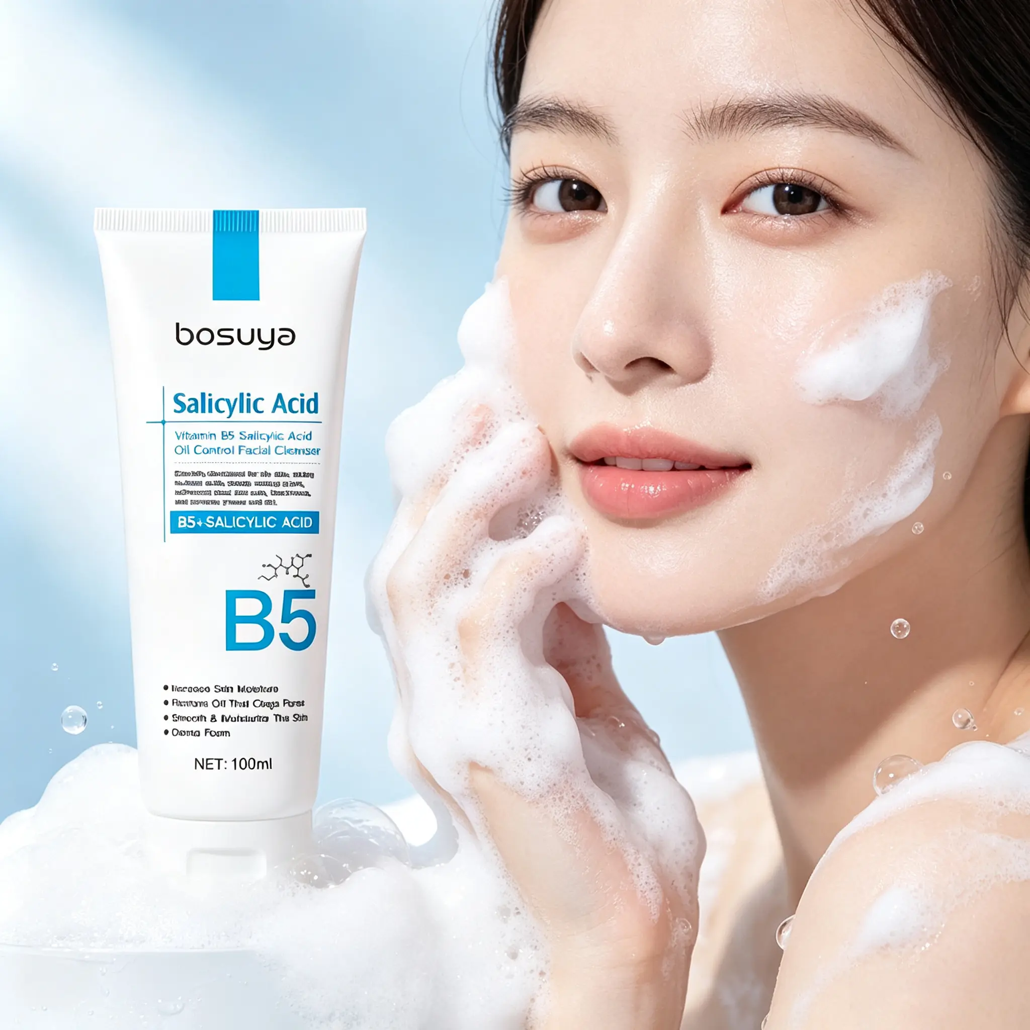 B5 Salicylic Acid Foaming Facial Cleanser - Oil Control, Deep Pore Cleansing, Blackhead Remover, Moisture-Boosting, Gentle Daily Calming Matte Cleanser for Oily Skin