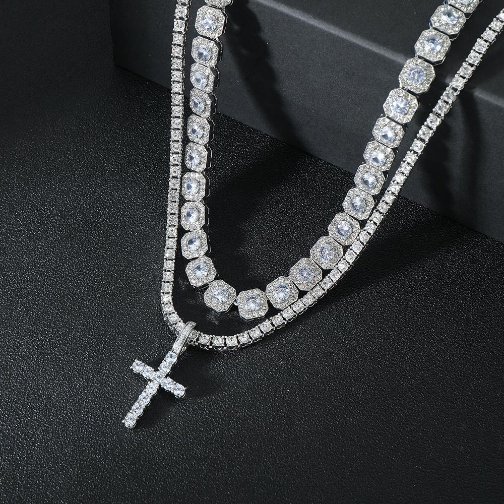 2pcs/set Stunning Hip Hop Cuban Chain Cross Design Pendant Necklace - Fashion Pendants for Women and Men with Jewelry Gift Idea