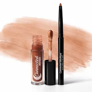 Nude Neutral Lip Liner & Lip Gloss Kit Long Lasting Hydrating Lip Combo - Bear