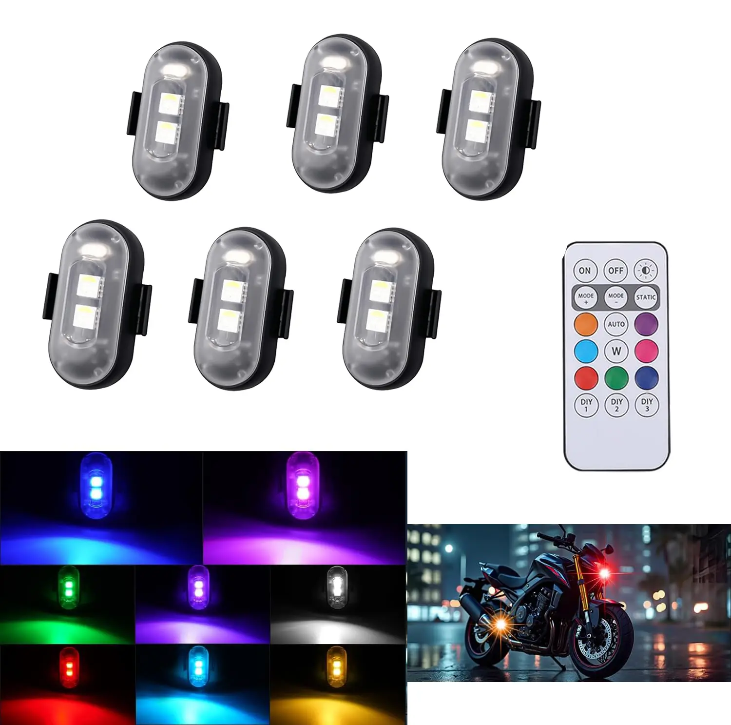 Wireless Remote Control LED Strobe Warning Lights USB Charging Waterproof High Bright Anti-Collision Lamp for Car Motorcycle Bicycle Safety Accessory