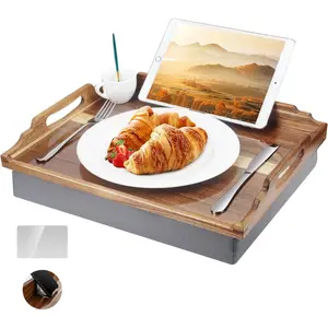 Lap Desk with Cushion,Wooden Bed Tray Table for Eating,Lap Tray in Recliner,Breakfast Tray,TV Dinner Bed  Trays (Acacia  A)
