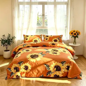 3pcs Sunflower Print Bedding Set, (Include 1*Duvet Cover, Without Duvet Insert,2 *Pillowcases, Without Pillow Core), Soft Fabric, Detachable Zipper, Elegant Bedroom Decor, Perfect Gift