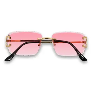 Cut Edge Frameless Sunglasses – Pink  Lens Fashion Sunglasses