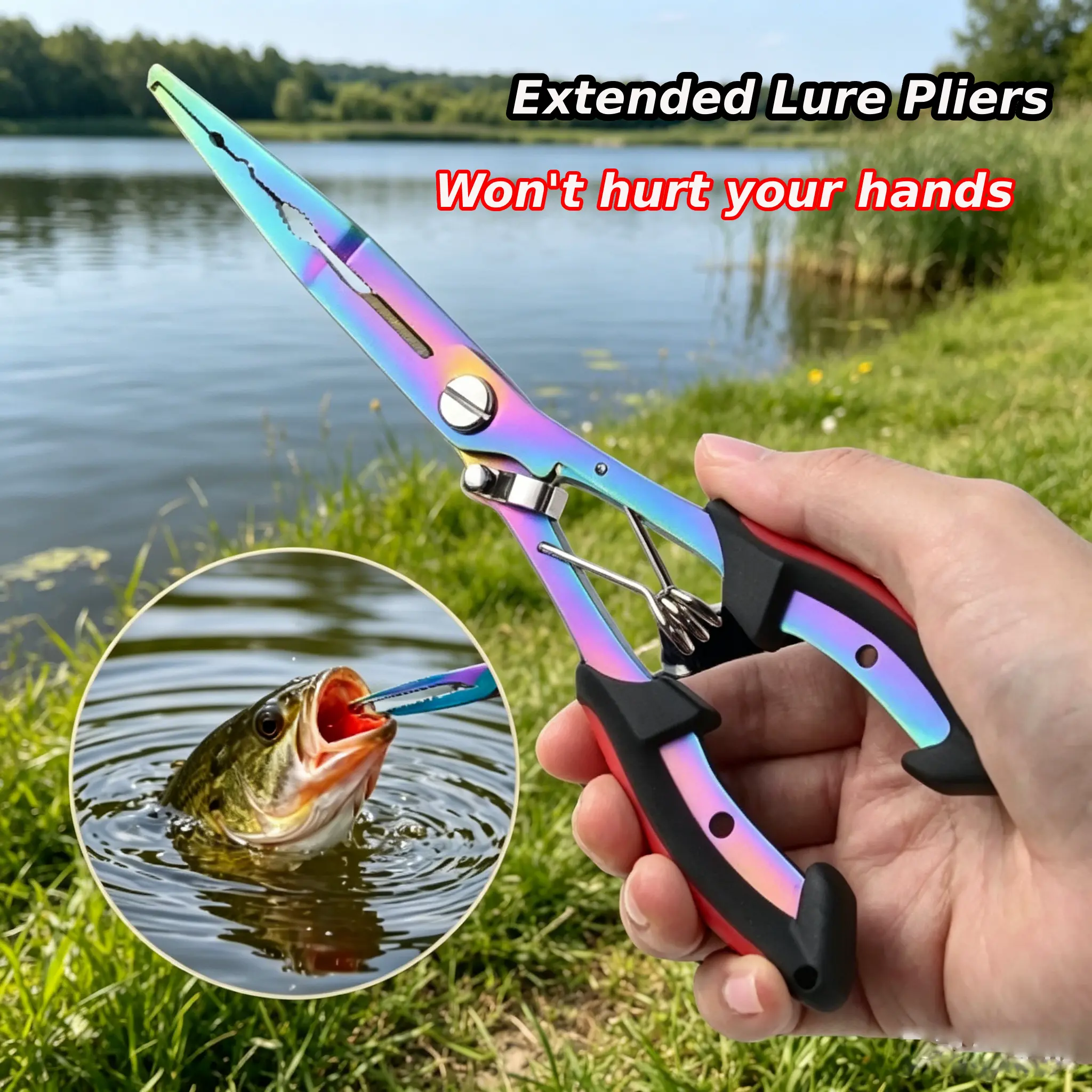 8.3-inch stainless steel eagle-beak multifunctional lure pliers for cutting PE line, removing lead weights, and removing hooks; suitable for both freshwater and saltwater fishing. The best outdoor fishing gear