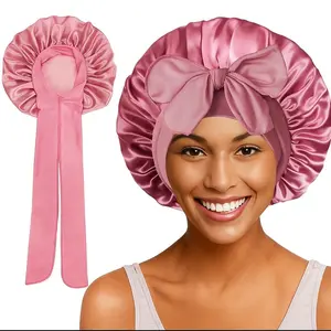 Satin Hair Bonnet Sleep Cap for Women, Adjustable Tie Band, Protects Hair Curls, Comfortable Elastic Fit, Ideal for Natural & Curly Hair