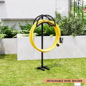 SUOERNUO Freestanding 4-Spoke Heavy-Duty Detachable Metal Hose Reel Stand, Rustproof Outdoor Rack, Backyard & Outdoor Garden Accessories for Home Improvement Watering Needs, Backyard Garden Accessories