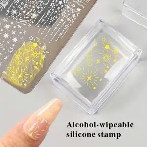 Nail art erasable seal, fully transparent square circular silicone seal, multifunctional printing nail tool, template seal scraper mold, nail art seal template, nail art printing, with scraper, nail art seal embossing tool
