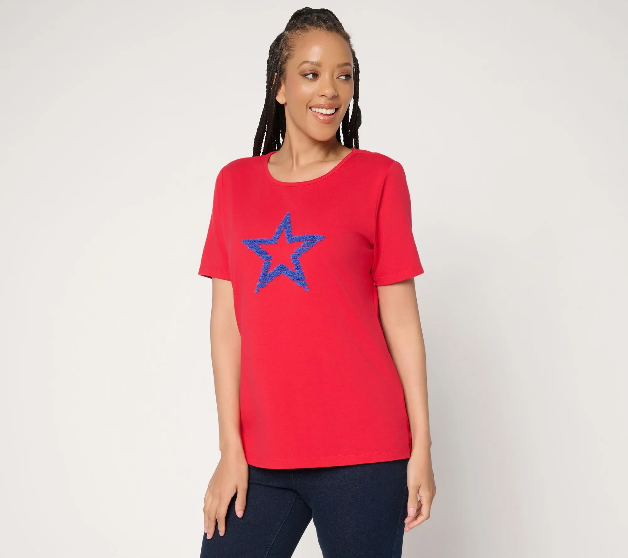 Denim & Co. Perfect Jersey Short Sleeve Top with Americana Motif