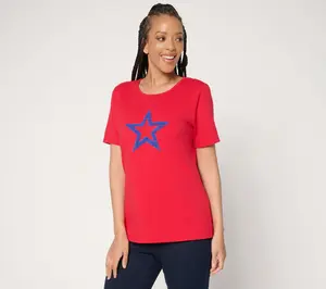 Denim & Co. Perfect Jersey Short Sleeve Top with Americana Motif