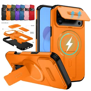 Magnetic Case for iPhone 17 16 15 Pro Max 14 13 12 Lens Protection Cover Hidden Folding Holder Shockproof Hard PC Cover
