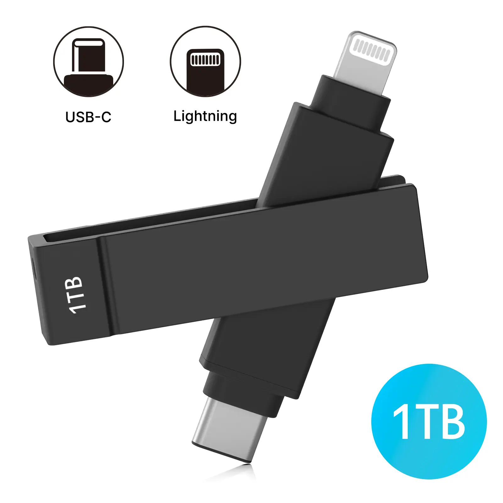 iXflash 1TB Lightning & USB C 3.2 Photo Stick Flash Drive for iPhone, iPad, Mac, & PC - Black