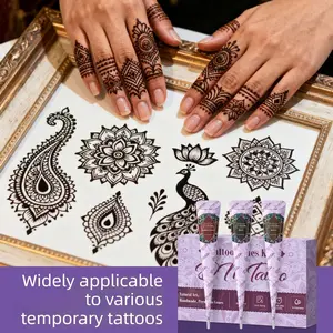 Natural Plant Henna Tattoo Cream Kit, Temporary Waterproof Non-Blurring Tattoo Gel, Complete Template Tools, Portable and Easy to Use