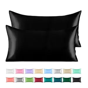 2 Pack Satin Standard Pillowcases for Hair and Skin, Luxurious and Silky Pillow Cases with Envelope Closure, 20x26 Inches, Black