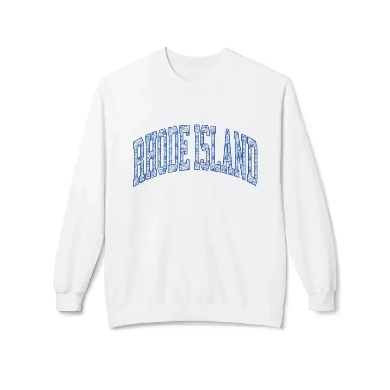 Rhode Island Blue and White Text Crewneck Sweatshirts in Beige Black White