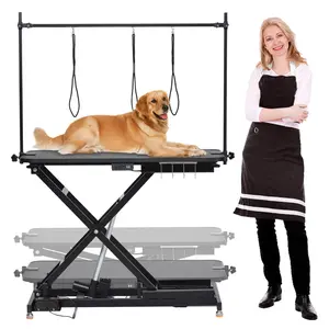 Garvee 50 Inch Electric Dog Grooming Table, Height Adjustable Pet Grooming Table with Grooming Arm, Anti Slip Tabletop & Tool Organizer/Dog Grooming Station for Pet Grooming, Black