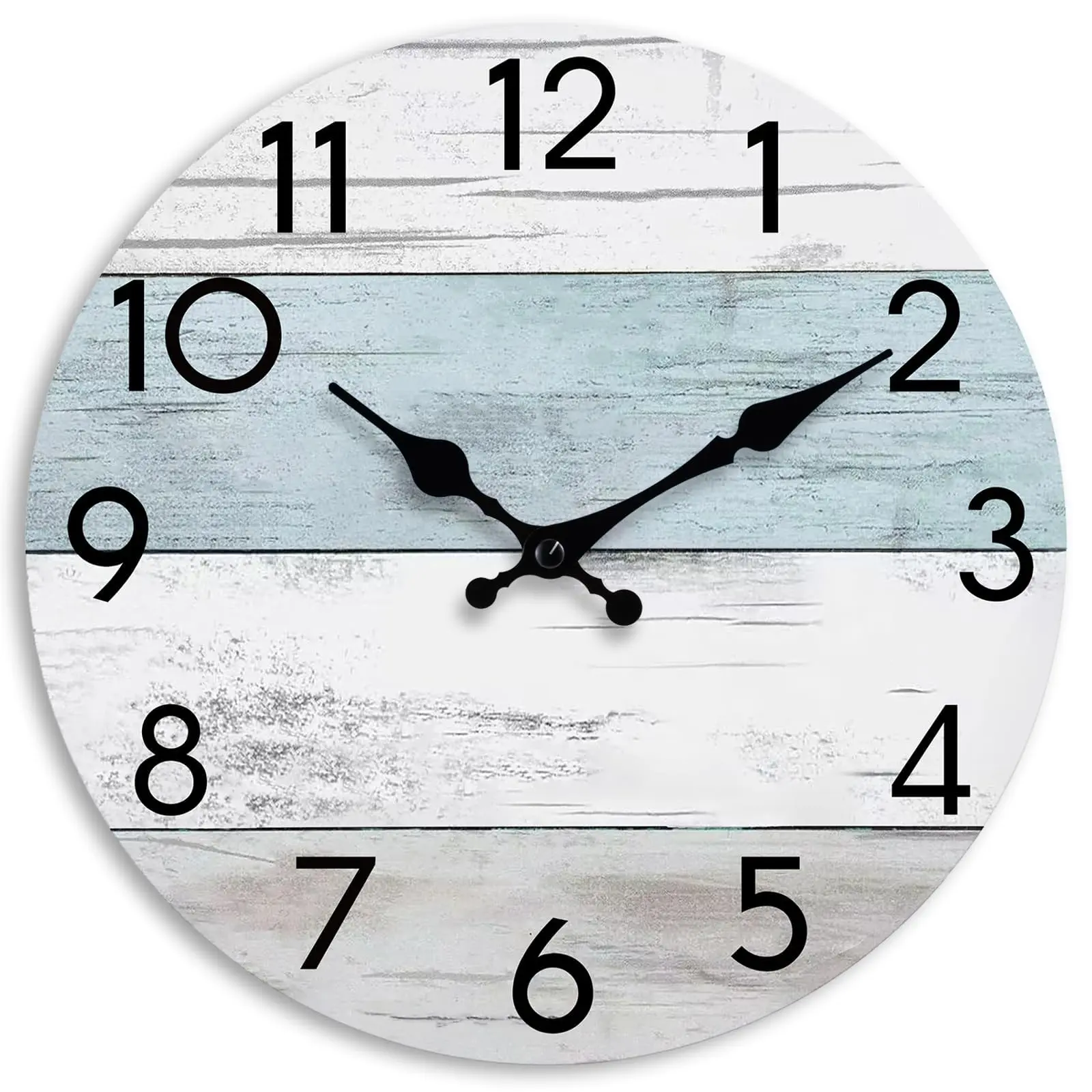 Wall Clock Silent Non-Ticking Wooden Clocks Battery Operated 10 Inch Small Country Retro Rustic and Beach Style Decorative for Living Room, Kitchen, Home,Bathroom, Bedroom (Blue)