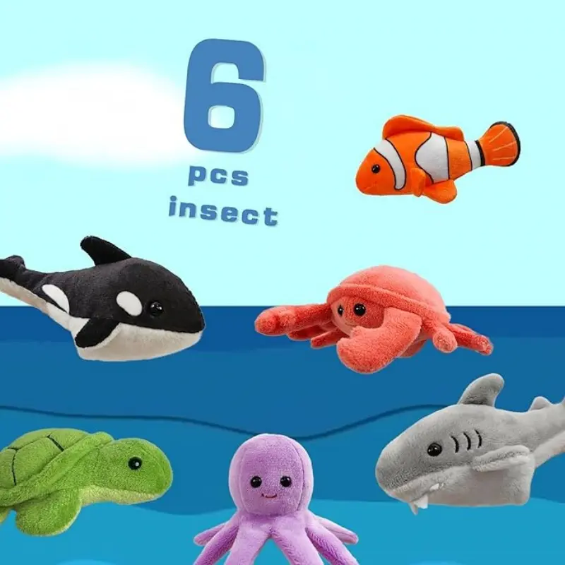 6pcs Finger Puppets Set, Cute Sea Animal Finger Puppet for Role-Playing Mini Hand Puppets Suitable for Kids,Sea Animal Puppets for Storytelling, Realistic Finger Puppet for Toddlers.