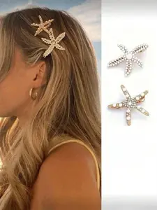 2pcs Sweet Imitation Pearl Star Hair Clips Set, Perfect for Weddings, Dates, Vacations, Daily Wear, Elegant Women's Hair Accessories