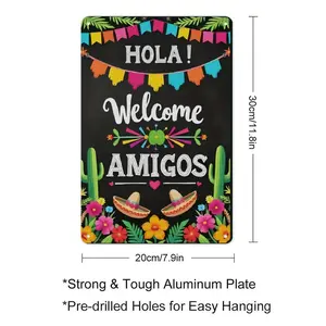 1pc, 12×8 inch  Room Decor "Hola Amigos" Iron Metal Wall Art, Colorful Mexican Fiesta Welcome Sign, Vibrant Cactus &amp;   Sombrero Design, Easy Hang Retro Home &amp;   Cafe Decor, Multi-Functional Party Decoration, Perfect for Room Decorative Sign &