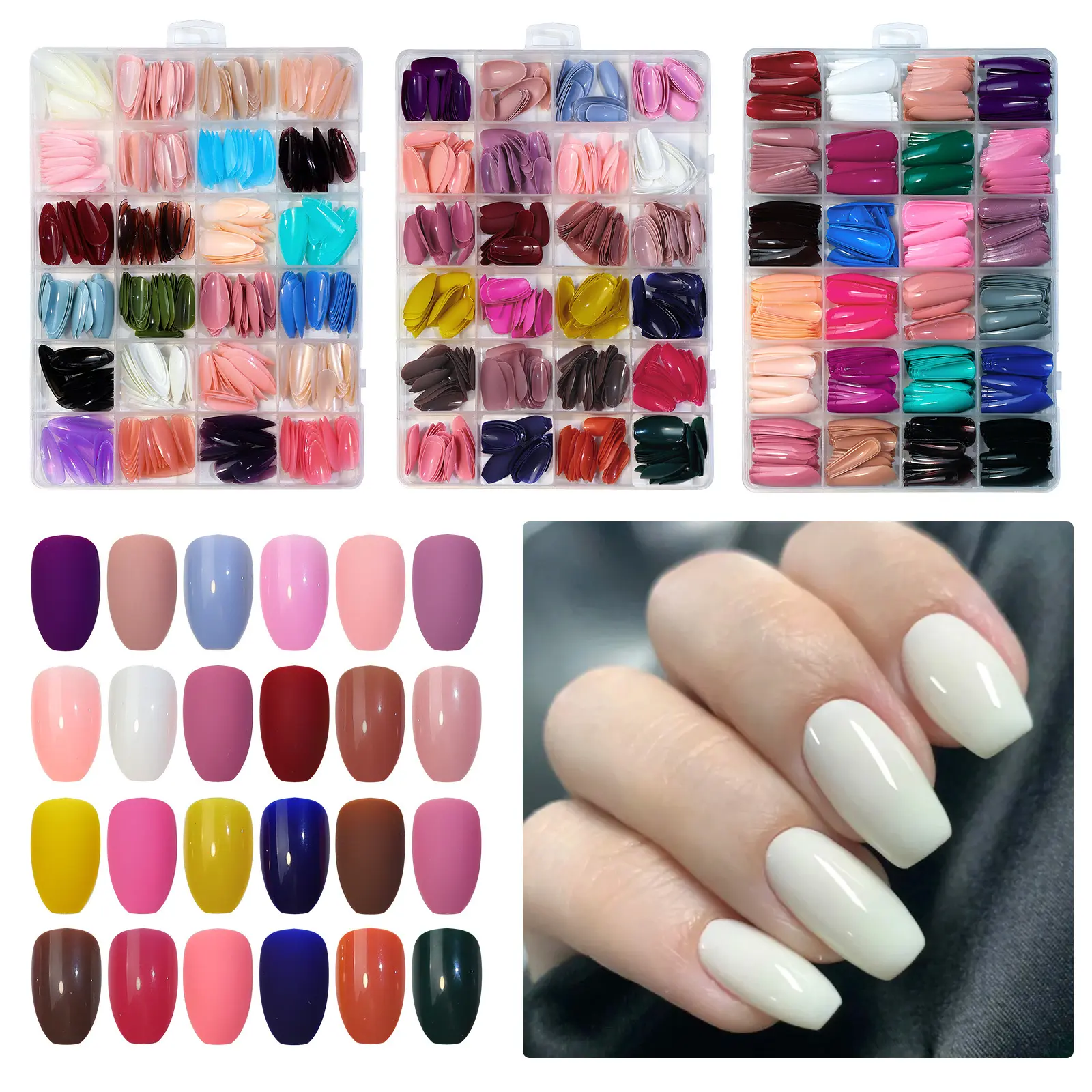 24 Colors(576pcs) Colorful Short Oval Press on Nails Glossy Pure Color Full Cover Fake Nail DIY Manicure Acrylic False Nail Tips