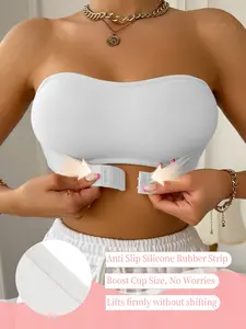 Women's strapless bandeau bra Fit, front closure design, medium support, made with soft and non-slip fabric, suitable for wearing with dresses, tops, and summer clothing.