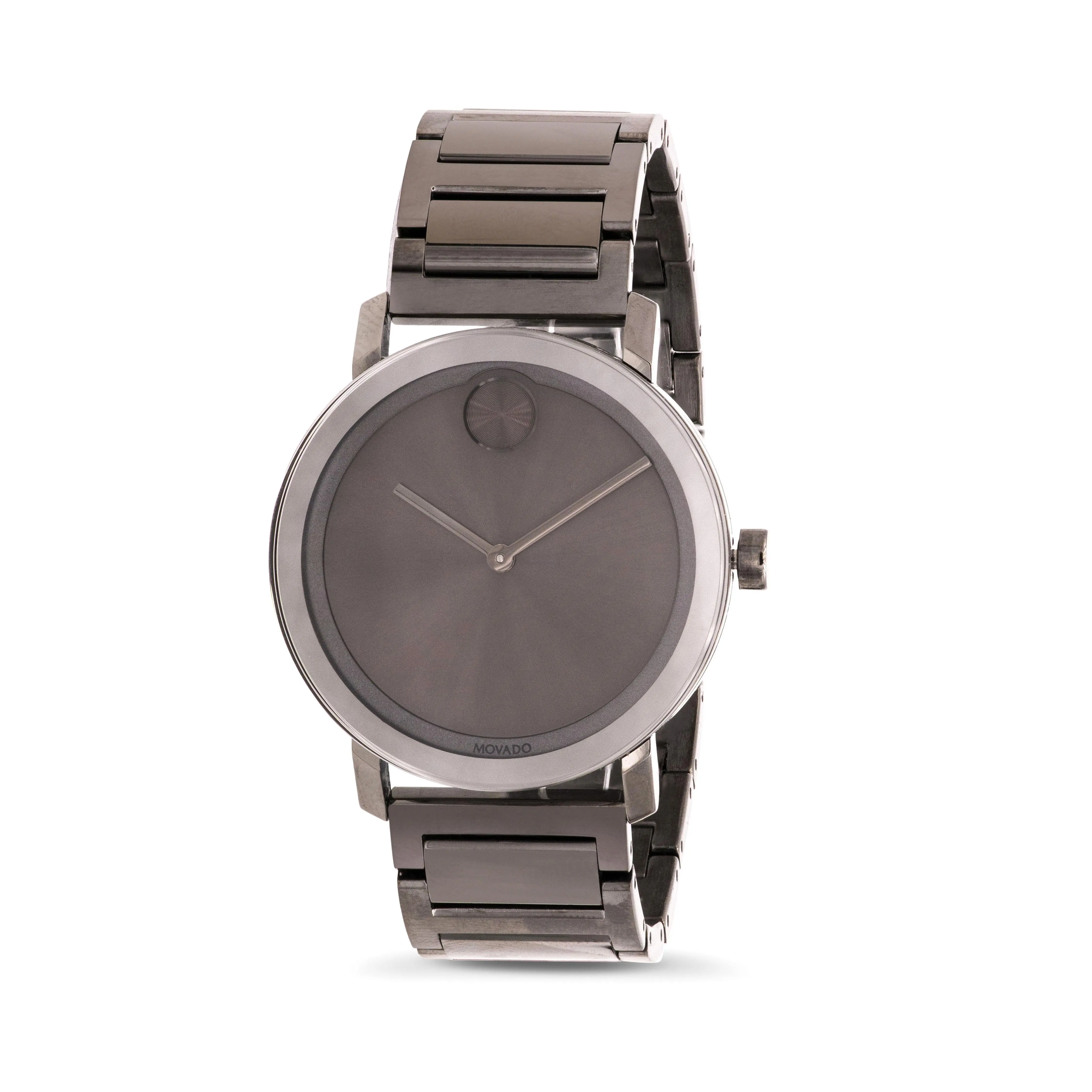 Movado Bold Men's Gunmetal Ion-Plated Stainless Steel Watch - 40mm Round Case, Round Face, Solid Dial, Steel Bracelet, Quartz Movement, Clasp Closure, 30M - 50M Water Resistance, Model 3600509, Swiss Style Silver-Toned Wrist Watch