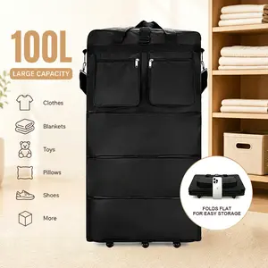 100L Foldable Expandable Wheeled Travel Bag - Large-Capacity Storage Bag for Travel, Moving & Home Organization