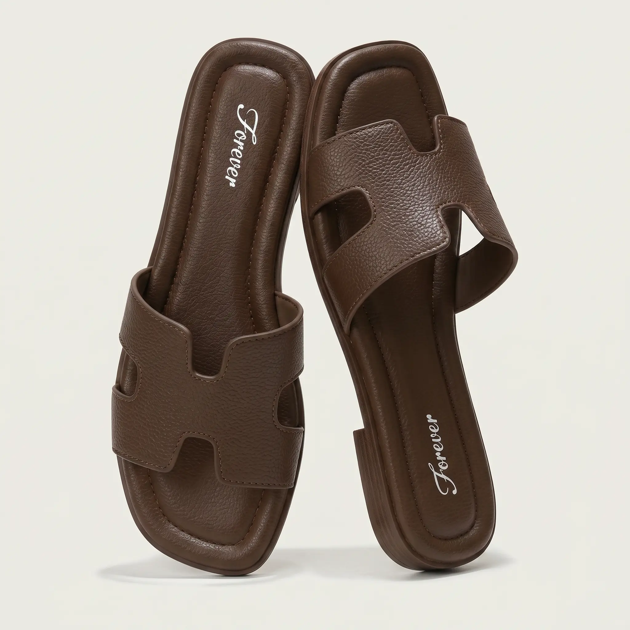 Forever Link Women's Flat Slide Sandals SOURCE 33 – Cushioned Comfort, Lightweight Design, Premium Leather-Like Upper, Casual Open-Toe Slip-On Sandals