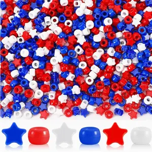 100pcs/set Patriotic Pony Beads - different Styles Red White & Blue Candy Beads Suitable for Hair Braiding, DIY Jewelry Crafts, Bracelet Making, Ponytail Beads for 4th of Braiding Supplies，party supplies