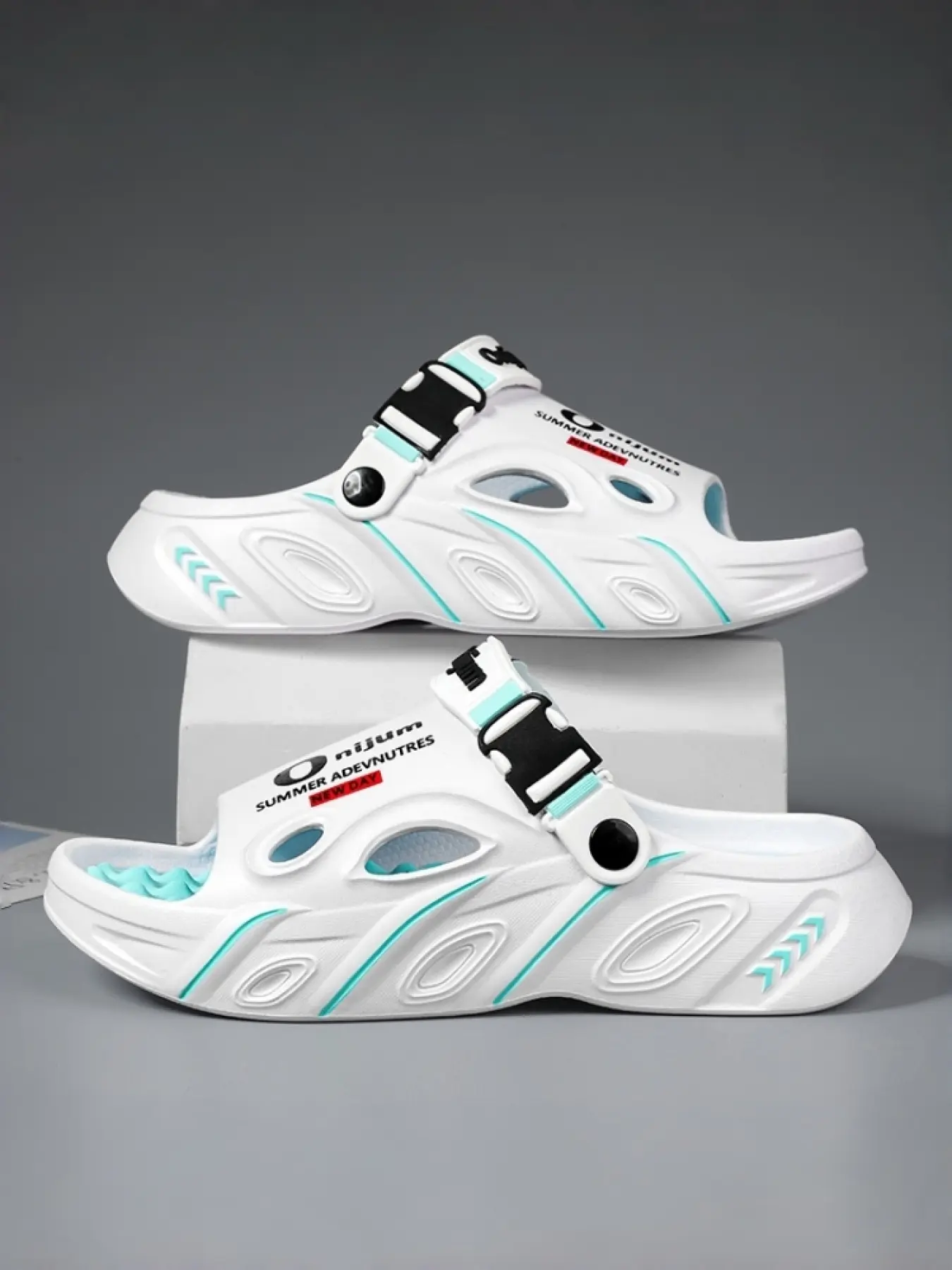 Unisex Trendy Summer Slippers Contrast Color Design Non-Slip Wear-Resistant Thick Bottom Heightening Breathable Hollow Multi-Color Optional For Daily Street & Home Wear, Trendy Casual Slippers