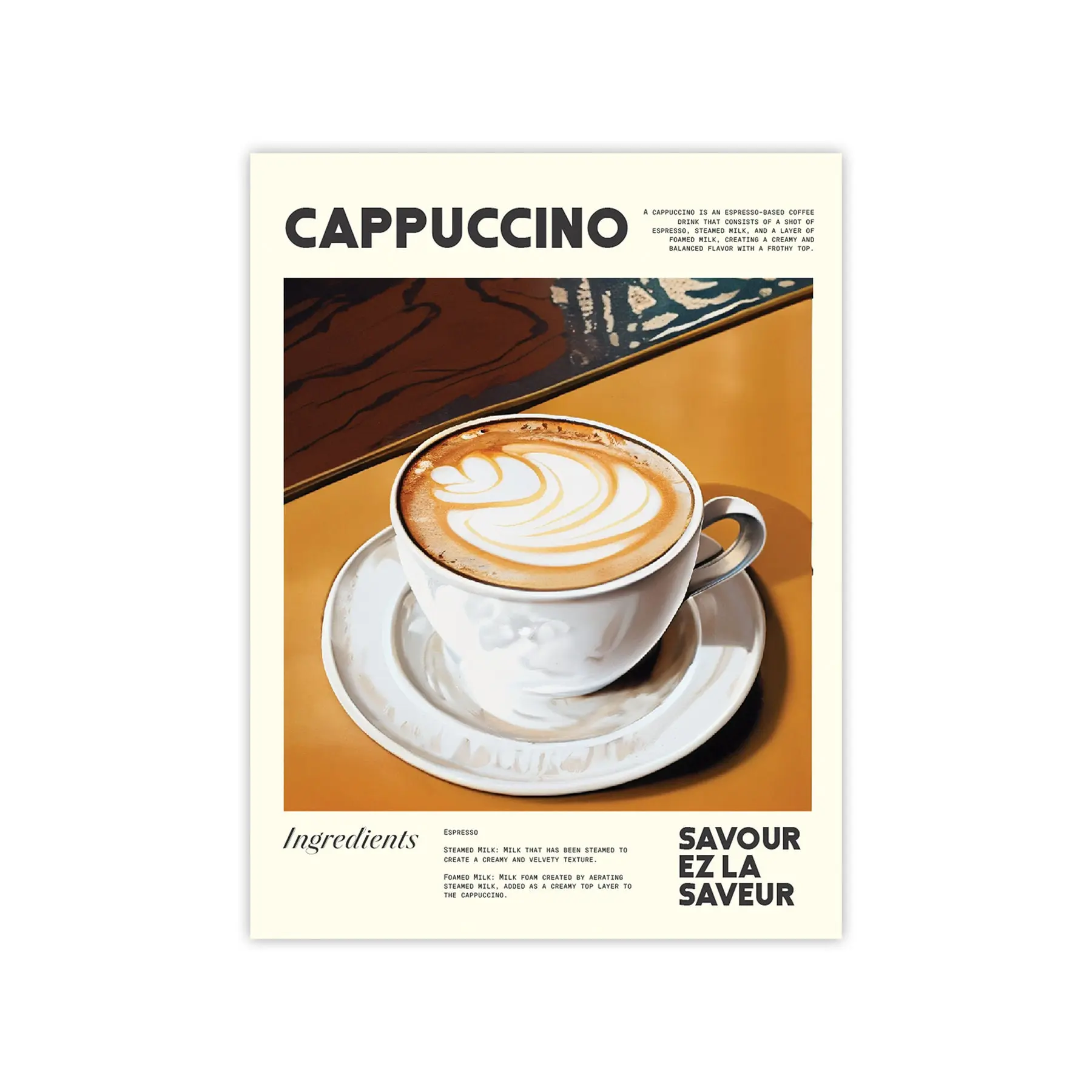 Stylish Cappuccino Coffee Poster: Modern Wall Decor for Coffee Shops, Cafes, & Barista Stations - Elevate Your Space with Chic Wall Art Designs Gift Photo Print Decoration Artistic Room