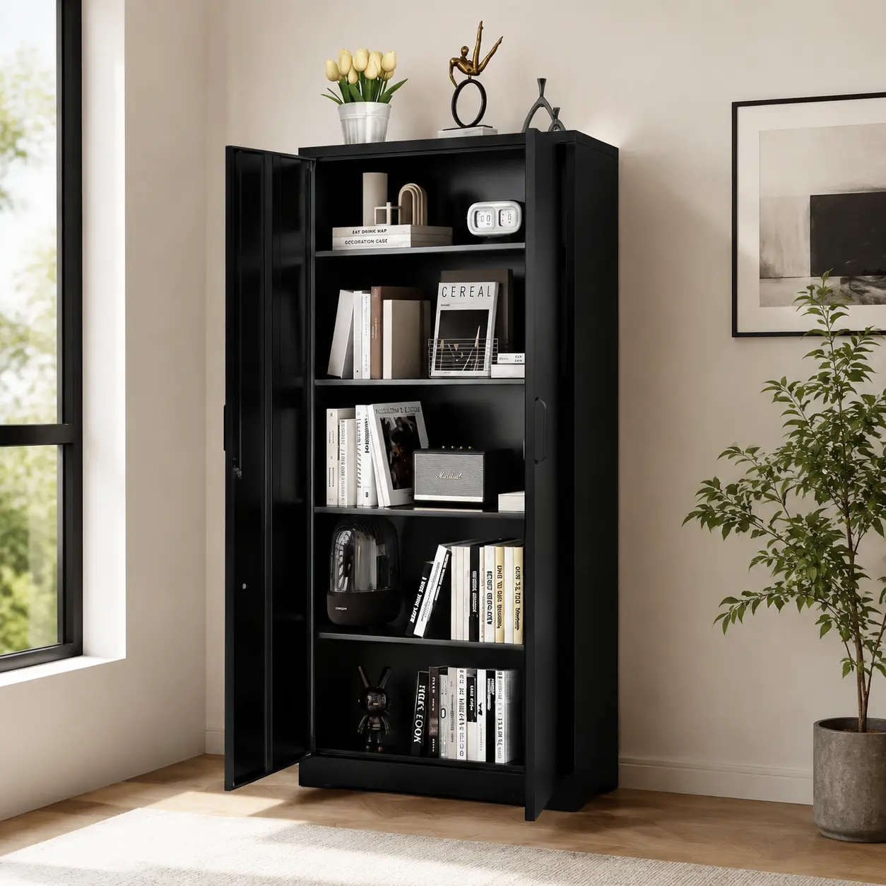 littleox Container Furniture Direct Ironclad 71" Metal Storage Cabinet with Locking Doors and 4 Adjustable Shelves, Heavy-Duty Steel Cabinet for Garage, Laundry, Office, or Warehouse