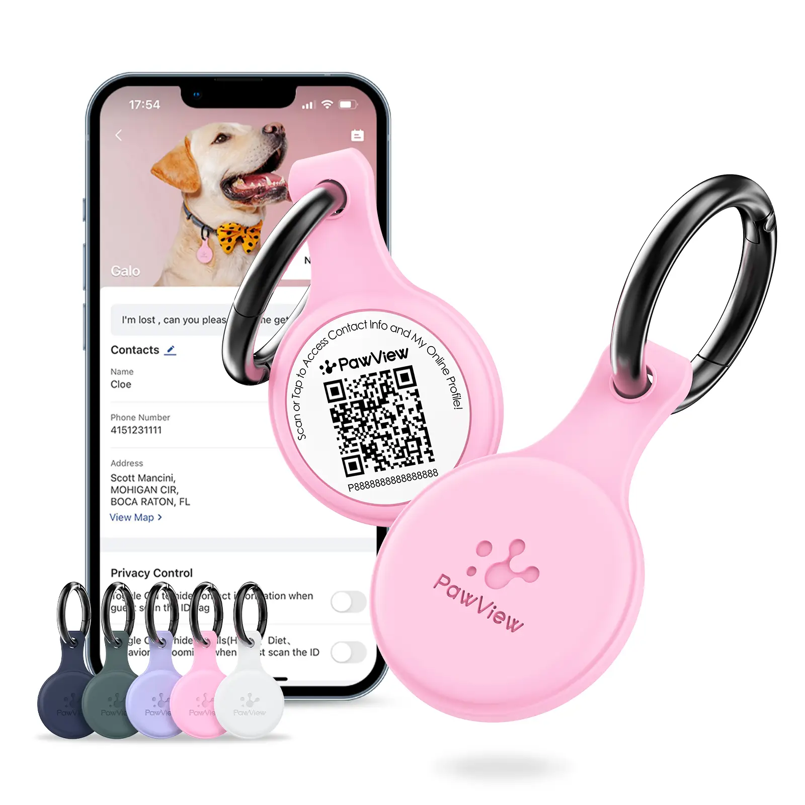 PawView Pet Safety ID Tag with QR & NFC – Silicone Dog Name Tag, Modifiable Online Profile, Scan Alerts & Emergency Contact
