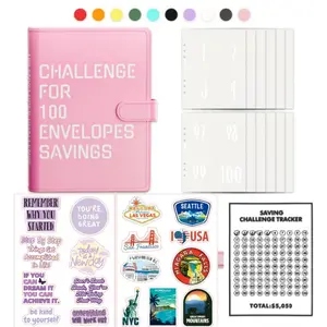 【Free Stickers&Pen Included】100 Envelopes Money Saving Challenge - A5 Money Saver Budget Binder Book with Cash Envelopes and Numbers, 100-Days of Easy and Funny Ways to Save $5,050 Cash Envelope Challenge Binder,Pink