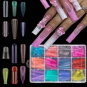 Colored Quick Curing Gel Nail Tips, No Paper Base Seamless Crystal Fake Nails, Mixed Sizes for Salon & DIY Nail Art