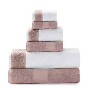 Modern Threads Filgree Jacquard Border 6-Piece Cotton Towel set, Dusty Rose