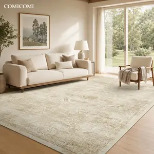 ComiComi Beige Vintage Medallion Cozy Decorative Area Rug - High-Density Low Pile, Waterproof, Non-Slip, Stain Resistant, Soft Machine Washable Rug for Living Room, Bedroom, Mid-Year Sale, Cozy Area Rug, Decorative Rug
